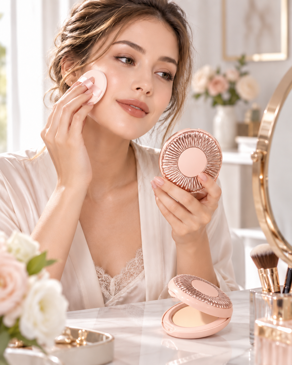 Lightweight Setting Powder Compact for Smooth Matte Finish
